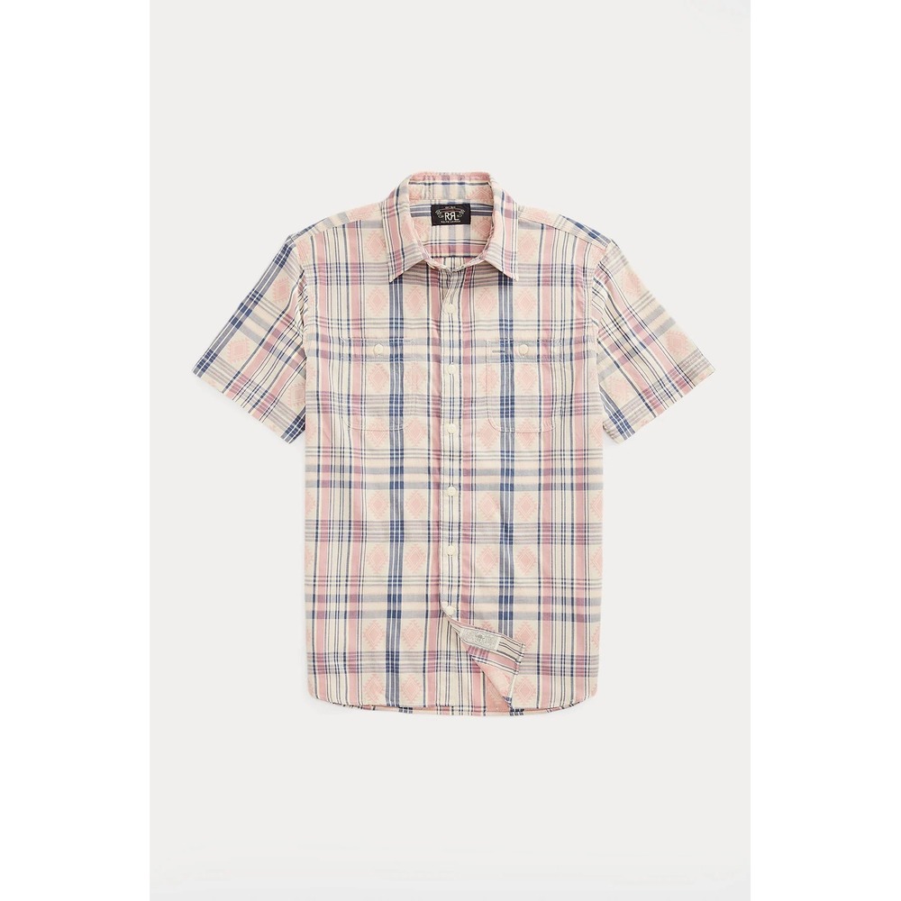 RRL Double RL Mens Large Southwestern Plaid Short Sleeve Madras Button Up Shirt